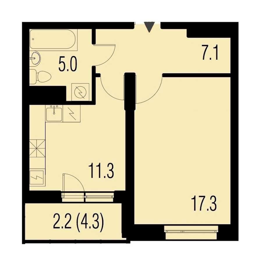 Однокомнатная квартира в : площадь 43.8 м2 , этаж: 12 – купить в Санкт-Петербурге